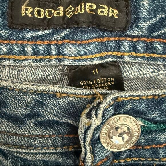 Rockawear Blue Flare Jeans Studded Legs and Zebra Cuffs Women’s Size 11 - Picture 3 of 8